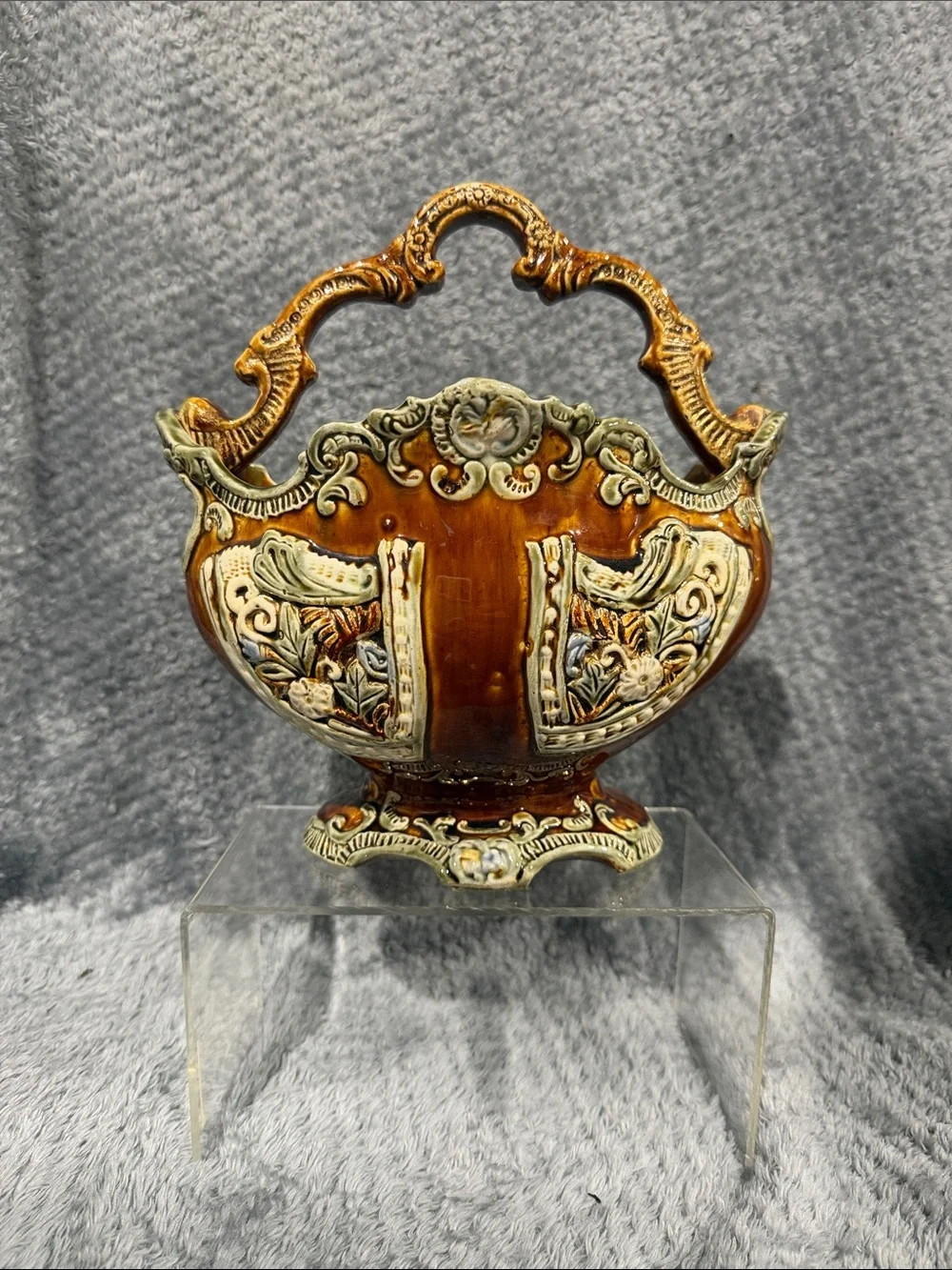 Ornate Brown and Cream Decorative Ceramic Basket